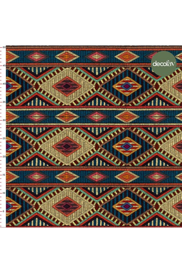  Etnik Geometrik Kilim Desenli Dijital Baskılı Kumaş