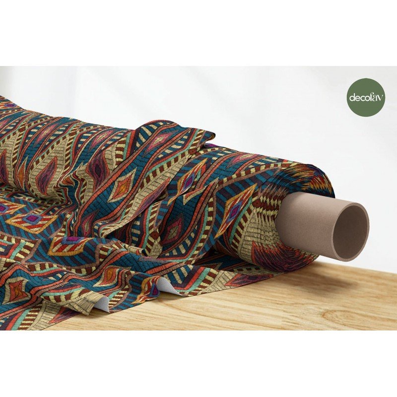 Etnik Geometrik Kilim Desenli Dijital Baskılı Kumaş