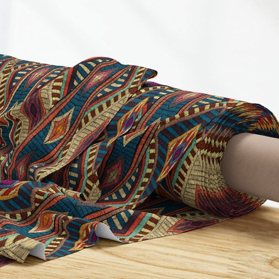  Etnik Geometrik Kilim Desenli Dijital Baskılı Kumaş