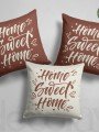 Kırlent Kılıfı Home Sweet Home Kahverengi Ekru Renk 3 Adet Kombin Desenli Dijital Baskılı