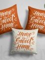 Kırlent Kılıfı Home Sweet Home Turuncu Ekru Renk 3 Adet Kombin Desenli Dijital Baskılı