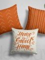 Kırlent Kılıfı Home Sweet Home Çizgi Geometrik Turuncu Ekru Renk 3 Adet Kombin Desenli Dijital Baskılı