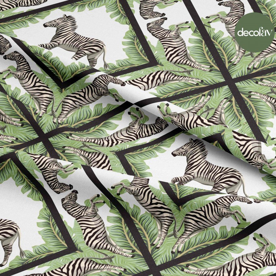 Beyaz Zeminli Zebra Desenli Dijital Baskılı Kumaş