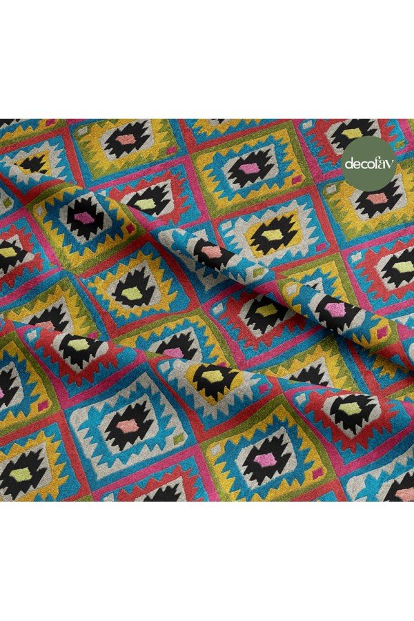 Etnik Renkli Kilim Desenli Dijital Baskılı Kumaş Etnik Renkli Kilim Desenli Dijital Baskılı Kumaş
