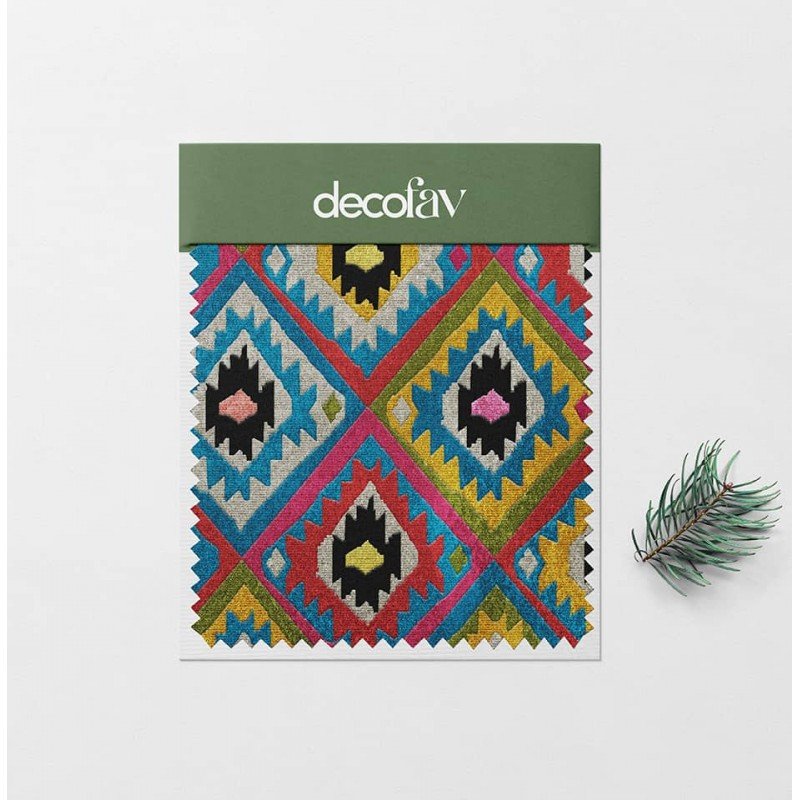 Etnik Renkli Kilim Desenli Dijital Baskılı Kumaş