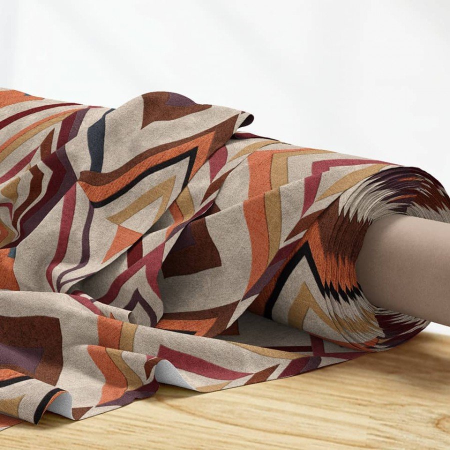 El Çizimi Doku Efektli Kilim Geometrik Desenli Dijital Baskılı Kumaş
