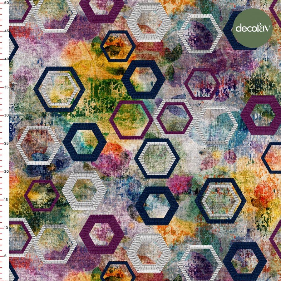 Abstrakt Geometrik Altıgen  Desenli Dijital Baskılı Kumaş