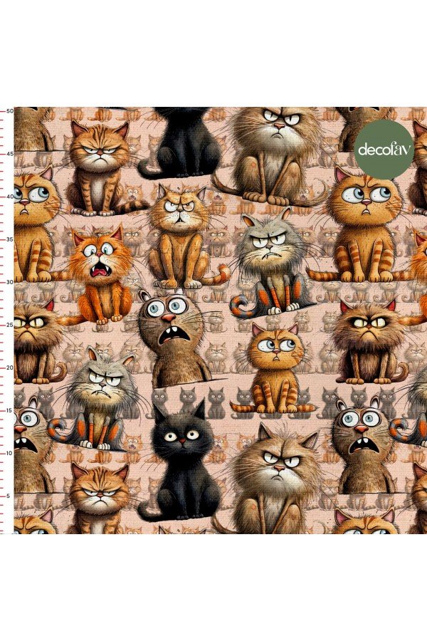 Agrasif Kedi Karnavalı Desenli Dijital Baskılı Kumaş