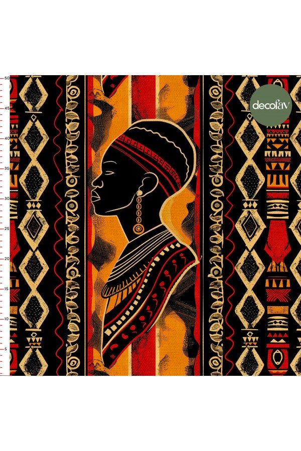 Afrikalı Erkek Silüeti ve Geometrik Desenli Benzersiz Kumaşlar Desenli Dijital Baskılı Kumaş