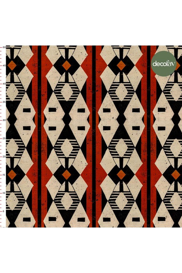 Eskitme Efektli  Afrika'nın Renkli ve Canlı Geometrik Motifleri Desenli Dijital Baskılı Kumaş