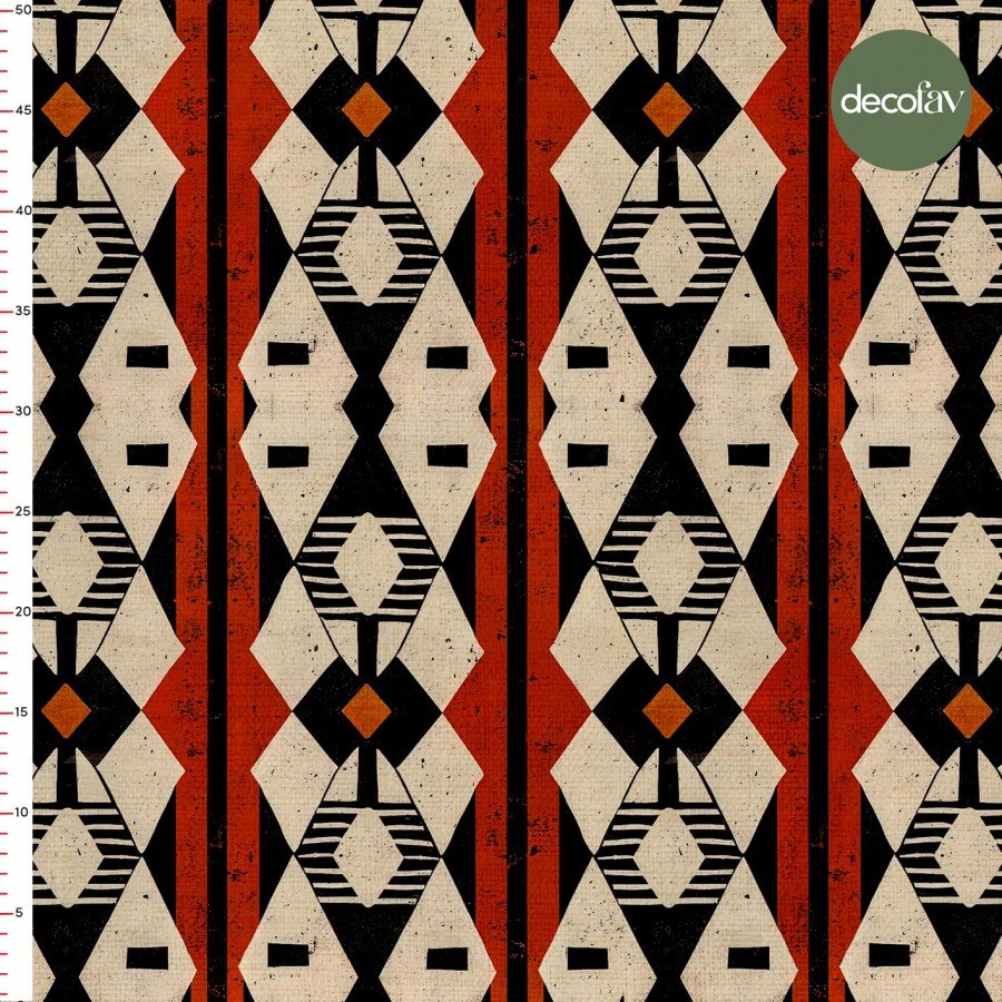 Eskitme Efektli  Afrika'nın Renkli ve Canlı Geometrik Motifleri Desenli Dijital Baskılı Kumaş