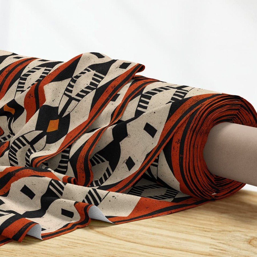 Eskitme Efektli  Afrika'nın Renkli ve Canlı Geometrik Motifleri Desenli Dijital Baskılı Kumaş