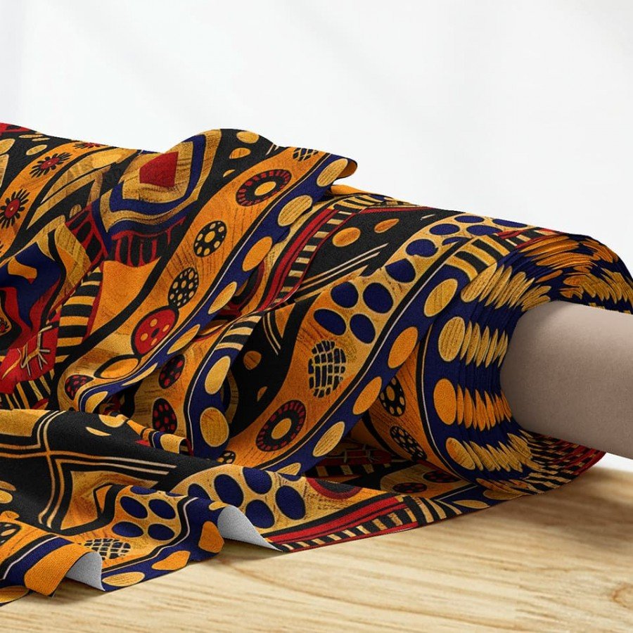 Afrika Tarzı Etnik Geometrik Desenli Dijital Baskılı Kumaş