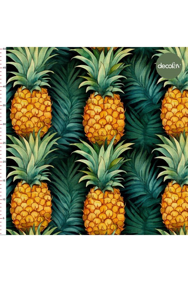 Tropik Ananas Şöleni Desenli Dijital Baskılı Kumaş