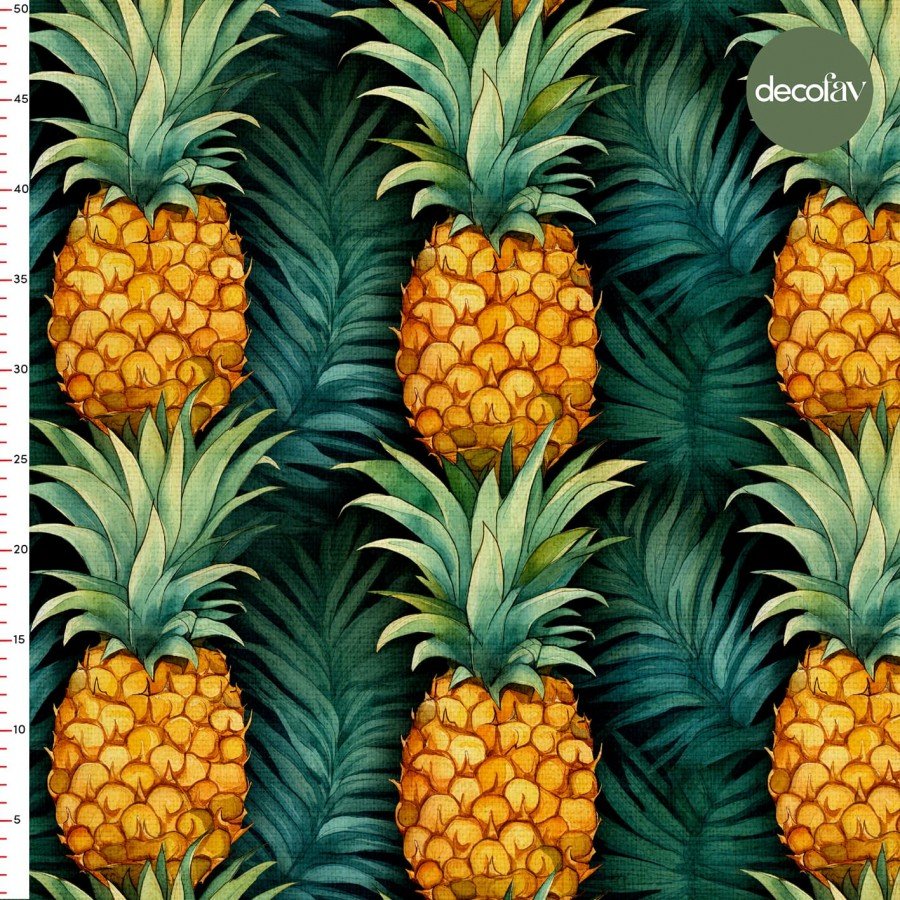 Tropik Ananas Şöleni Desenli Dijital Baskılı Kumaş
