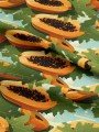 Papaya Yaprakları ve Su Tanecikleri Tropik Rüya Desenli Dijital Baskılı Kumaş