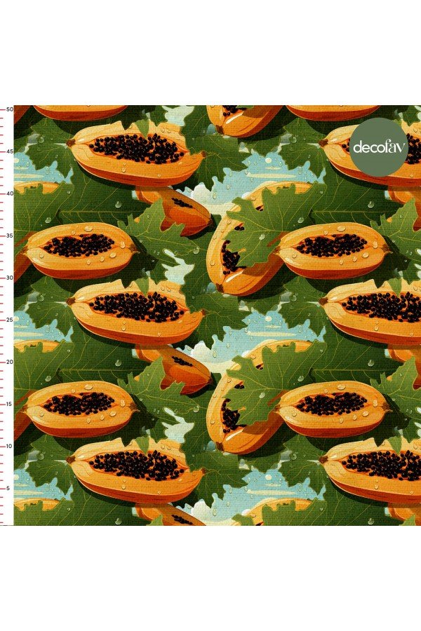 Papaya Yaprakları ve Su Tanecikleri Tropik Rüya Desenli Dijital Baskılı Kumaş