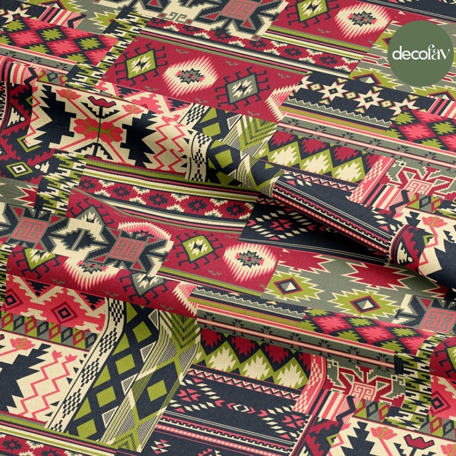 Patchwork Kilim Etnik Desenli Dijital Baskılı Kumaş