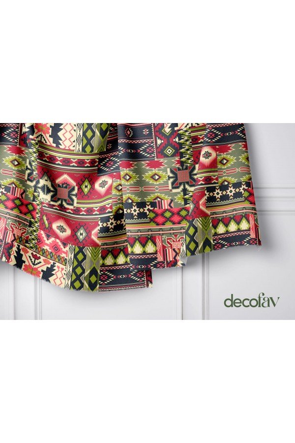 Patchwork Kilim Etnik Desenli Dijital Baskılı Kumaş