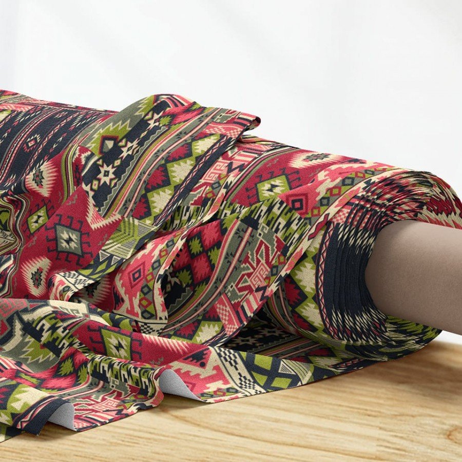 Patchwork Kilim Etnik Desenli Dijital Baskılı Kumaş
