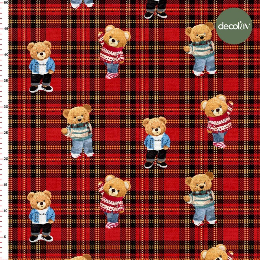 Fırın Örtüsü Kırmızı Ekose Cool Teddy Desenli Dijital Baskılı 
