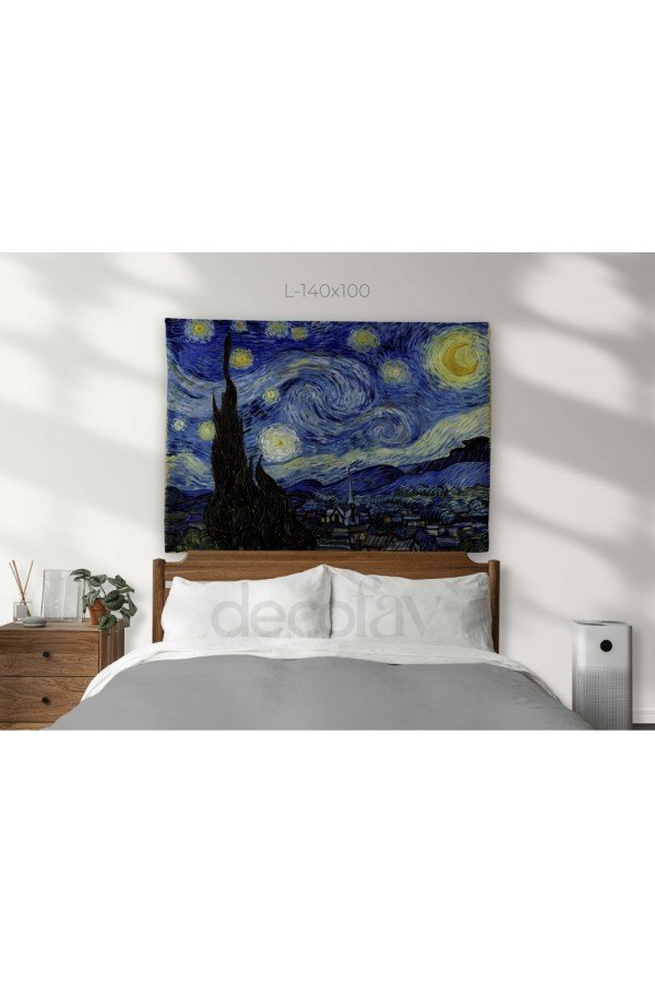 Van Gogh - Yıldızlı Gece Dijital Baskılı Kumaş Duvar Örtüsü