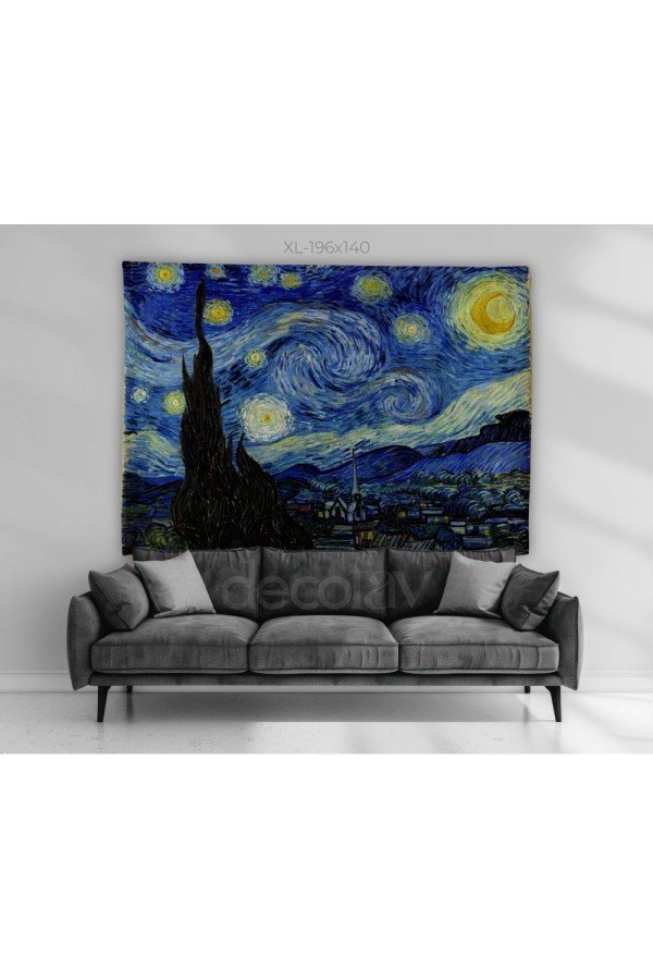 Van Gogh - Yıldızlı Gece Dijital Baskılı Kumaş Duvar Örtüsü