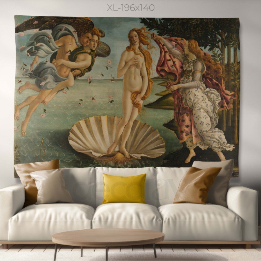 Sandro Botticelli-Venüs'ün Doğuşu Dijital Baskılı Kumaş Duvar Örtüsü