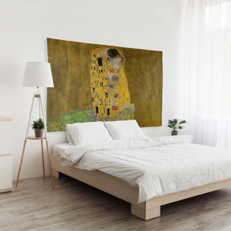Gustav Klimt - The Kiss Tablosu Dijital Baskılı Kumaş Duvar Örtüsü