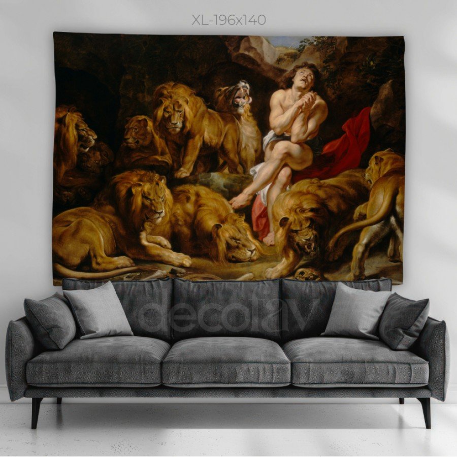 Rubens - Daniel in the Lions' Den Tablosu Dijital Baskılı Kumaş Duvar Örtüsü