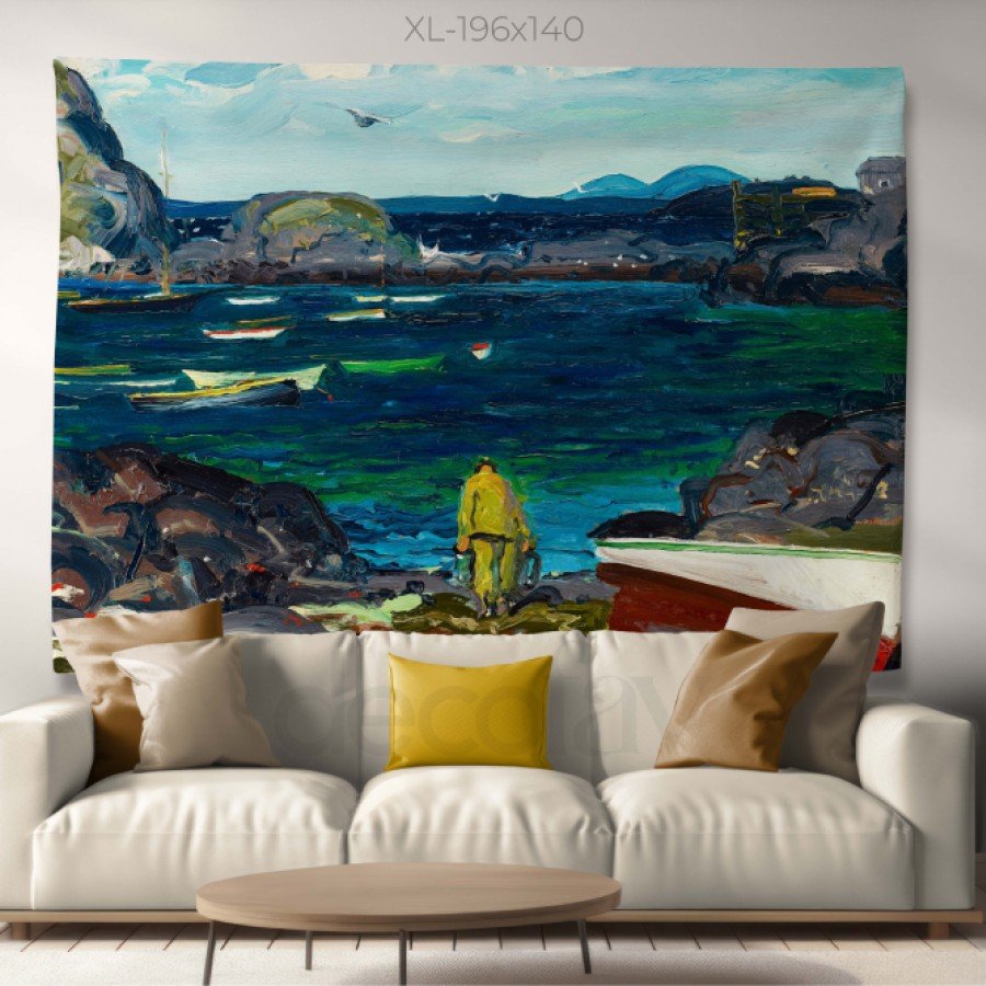 George Bellows - The Harbor, Monhegan Coast, Maine Tablosu Dijital Baskılı Kumaş Duvar Örtüsü
