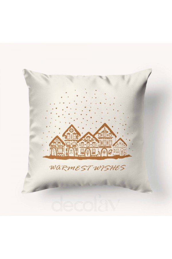 Kırlent Kılıfı Kar Taneleriyle Süslenmiş Ev Desenli Dijital Baskılı - Warmest Wishes Kırlent Kılıfı Kar Taneleriyle Süslenmiş Ev Desenli Dijital Baskılı - Warmest Wishes