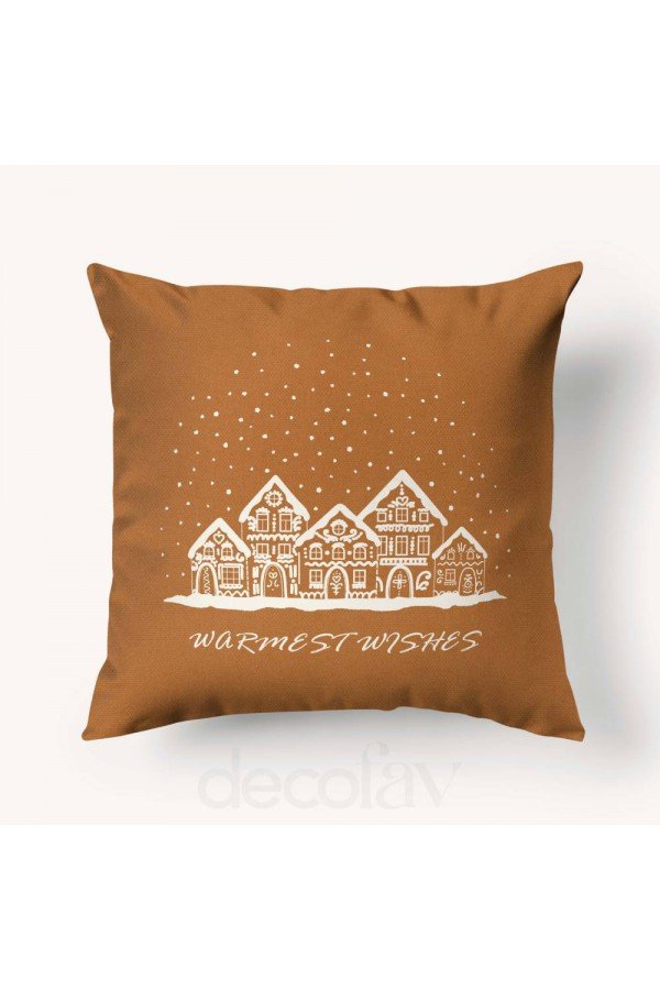 Kırlent Kılıfı Kar Taneleriyle Süslenmiş Ev Desenli Dijital Baskılı - Warmest Wishes Kırlent Kılıfı Kar Taneleriyle Süslenmiş Ev Desenli Dijital Baskılı - Warmest Wishes
