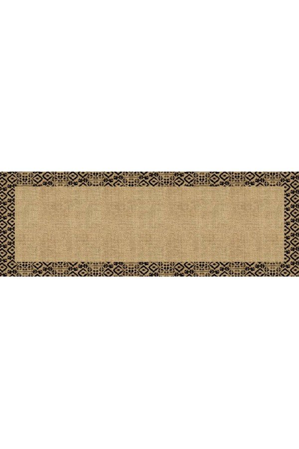 Runner Keten Desen Üzerine Siyah Kilim Desenli Dijital Baskılı