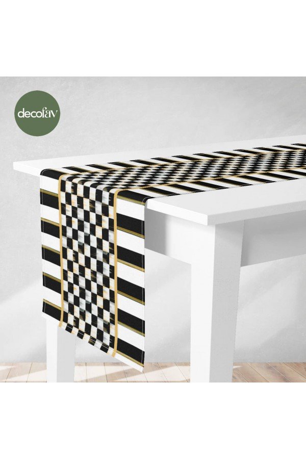 Runner Eskitme Dama Desen Kenarı Çizgi Desenli Dijital Baskılı Runner Eskitme Dama Desen Kenarı Çizgi Desenli Dijital Baskılı