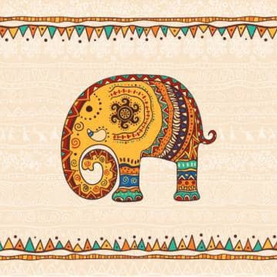 Runner Dekoratif Afrika Desenli Etnik Fil Desenli Dijital Baskılı
