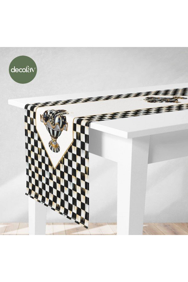 Runner Eskitme Dama Desen Üzerine Dekoratif Şekerlik Desenli Dijital Baskılı Runner Eskitme Dama Desen Üzerine Dekoratif Şekerlik Desenli Dijital Baskılı