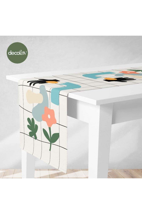 Runner Modern Soyut Sanat Tasarımı Çiçek Mantar Desenli Dijital Baskılı Runner Modern Soyut Sanat Tasarımı Çiçek Mantar Desenli Dijital Baskılı