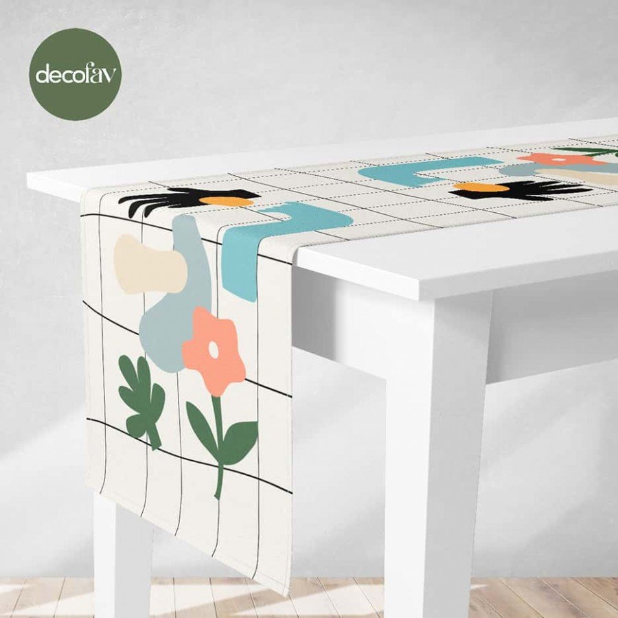 Runner Modern Soyut Sanat Tasarımı Çiçek Mantar Desenli Dijital Baskılı 