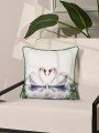 Romantik Kuğular ve Çiçek Desenli Fitilli Kırlent Kılıfı Romantik Kuğular ve Çiçek Desenli Fitilli Kırlent Kılıfı