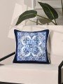 Mavi Çini Desen Tasarımlı Fitilli Kırlent Kılıfı - 43x43cm Mavi Çini Desen Tasarımlı Fitilli Kırlent Kılıfı - 43x43cm