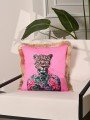 Leopar Desenli Pembe Kadife Saçaklı Dekoratif Kırlent Kılıfı 43x43 cm Leopar Desenli Pembe Kadife Saçaklı Dekoratif Kırlent Kılıfı 43x43 cm