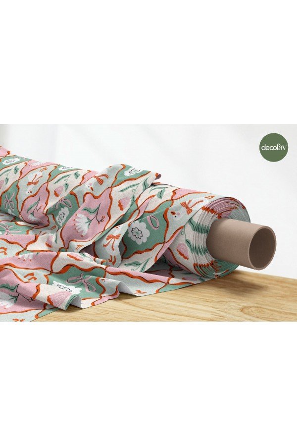 Pintrest Sitili Dekoratif Fiyonk Kaz ve Çiçek Desenli Dijital Baskılı Kumaş