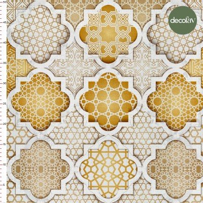 Geometrik Damask Altın Detay Desenli Dijital Baskılı Kumaş