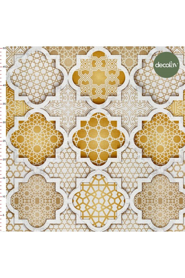 Geometrik Damask Altın Detay Desenli Dijital Baskılı Kumaş Geometrik Damask Altın Detay Desenli Dijital Baskılı Kumaş