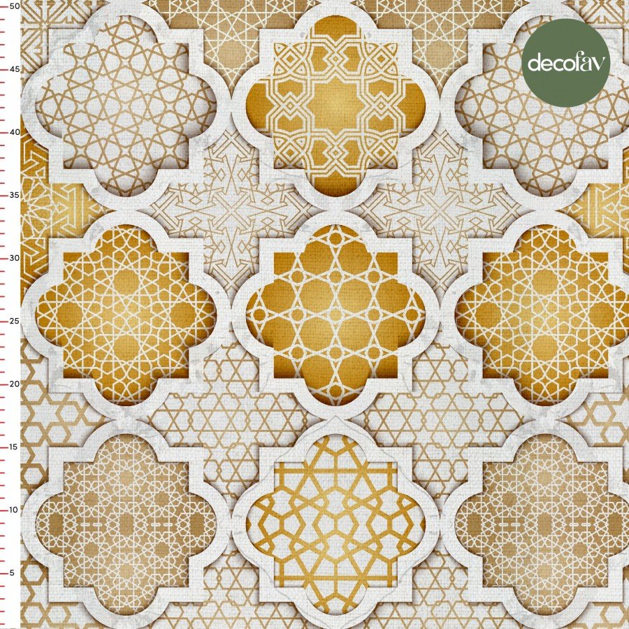 Geometrik Damask Altın Detay Desenli Dijital Baskılı Kumaş