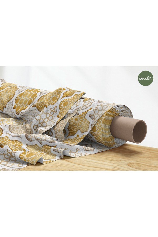 Geometrik Damask Altın Detay Desenli Dijital Baskılı Kumaş Geometrik Damask Altın Detay Desenli Dijital Baskılı Kumaş