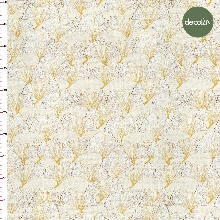 Ginkgo Yaprakları Altın Detaylar Desenli Dijital Baskılı Kumaş
