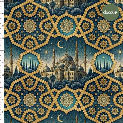 Gece Motifli Ramazan Temalı Dijital Baskılı Kumaş